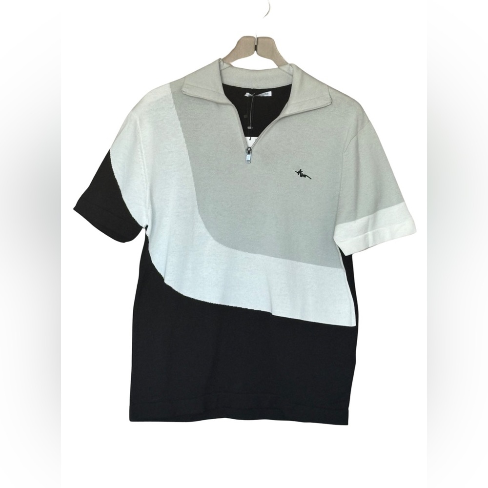 Zara‎ Mens Colorblock Knit Quarter Zip Polo Shirt Black Grey White Small NEW